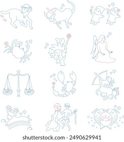  A cute and simple set of line drawings of the 12 signs of the zodiac.