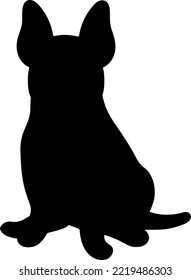 Silhouette de Bull Terrier Dog sentada frente a la vista