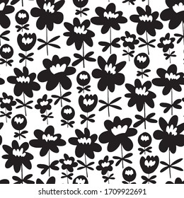 Cute simple silhouette floral seamless pattern. Midcentury retro style vector tile rapport for background, fabric, textile, wrap, surface, web and print design.
