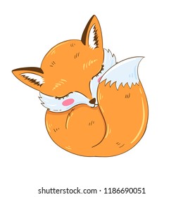 Cute simple sleeping fox illustration, t shirt print design