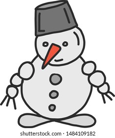 Cute simple snowman vector illustration. square icon, isolated on white background.