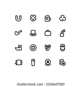 Cute simple St. Patrick's day outline icon set with luck and beer related icons