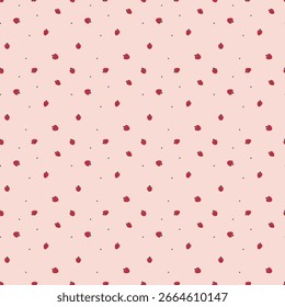 Cute and simple strawberry seamless pattern with tiny dots on a pink background, vector illustration.