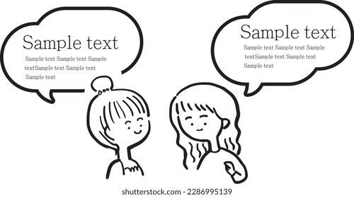 Cute simple style hand drawn girl  woman talk dialog vectorvector icon