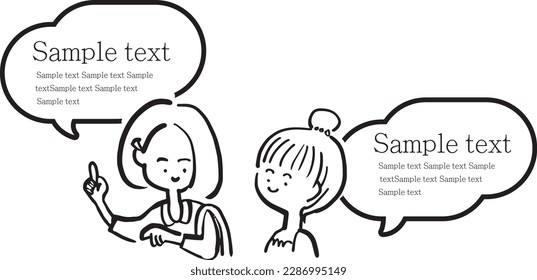 Cute simple style hand drawn girl  woman talk dialog vectorvector icon