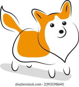 Cute simple stylized corgi dog line doodle icon on white Cartoon Pembroke Welsh Corgi vector illustration