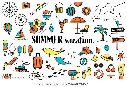 Cute and simple summer illustration set (colorful)