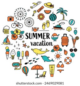 Cute and simple summer illustration set (colorful)