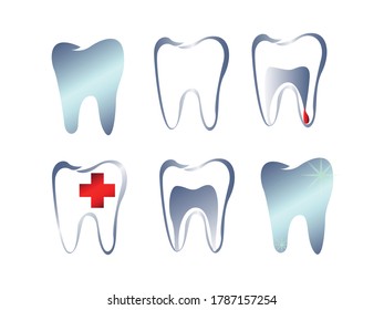 cute simple teeth cartoon vector illustration. Dental health icon.  Oral Care, teeth restoration. clearing tooth process