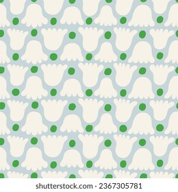 Cute and simple texture with flowers and dots. Repeated seamless pattern with organic shapes. Stylised floral background