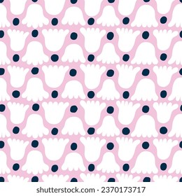 Cute and simple texture with flowers and dots. Repeated seamless pattern with organic shapes. Stylised floral background