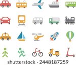 Cute simple transportation, vehicle icon set (no lines)