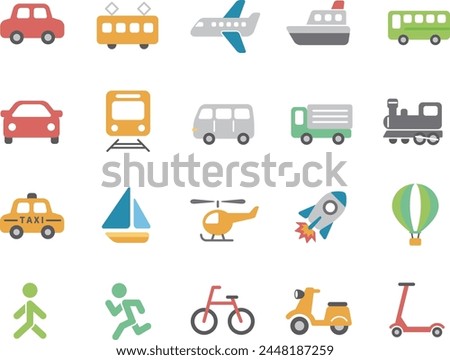 Cute simple transportation, vehicle icon set (no lines)