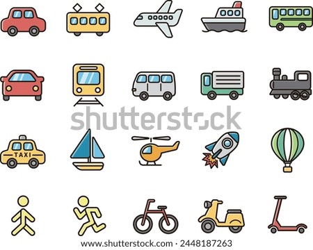 Cute simple transportation and vehicle icon set (misaligned color)