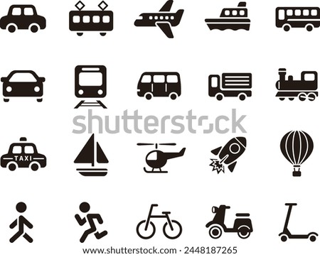 Cute simple transportation and vehicle icon set (silhouette)