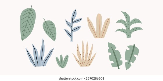 Cute Simple Tropical Leave flat style. Kids vector illustrations