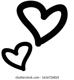 Cute simple two monochrome hearts line art cartoon vector illustration motif set. Hand drawn isolated romantic elements clipart for wedding blog, valentines day graphic, love web buttons.