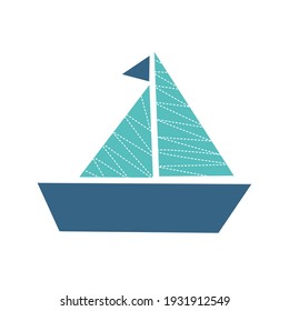 Cute simple vector blue illustration of a sailboat