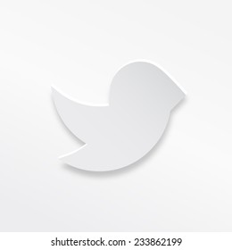 Cute simple vector icon with dove silhouette sign in paper style on gray background