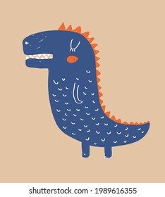 Cute Simple Vector Illustration with Blue Alligator Isolated on a Light Dusty Brown Background. Simple Nursery Art for Kids. Print with Funny Crocodile ideal for Wall Art, Card, Poster, Decoration.