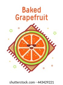 Cute and simple vector illustration with grapefruit. Summer tasty recipe for healthy breakfast. Outline icons.