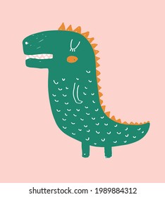 Cute Simple Vektor Illustration mit grünem Alligator einzeln auf hellrosa Hintergrund. Einfache Kinderkrankenkunst. Drucken mit Funny Crocodile ideal für Wall Art, Card, Poster, Dekoration.