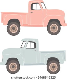 Cute Simple Vintage Classic Pickup Truck Minimalist Illustration 