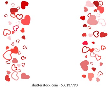 Cute simple wedding background, invitation card template. Vector heart confetti border with place for text. Valentine's day banner or card frame.