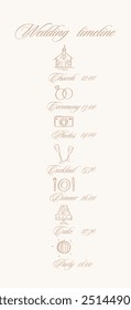Cute and simple wedding timeline template. Marriage line icons and text