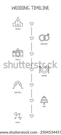 Cute and simple wedding timeline template. Marriage line icons and text.
