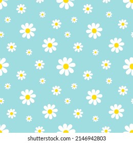 Cute and simple white flowers, daisy flowers vector seamless pattern background for nature, floral design.
