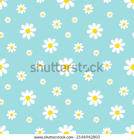Cute and simple white flowers, daisy flowers vector seamless pattern background for nature, floral design.

