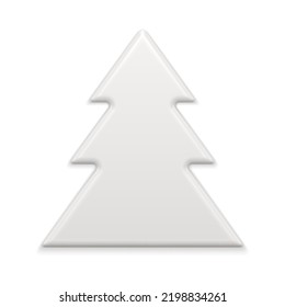 Cute simple white glossy Christmas tree triangle shape realistic bauble vector illustration. Tender elegant Xmas spruce statuette decorative souvenir festive holiday toy for interior decor isolated