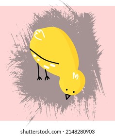 cute simple yellow chick isolated vector hand drawing on texture background