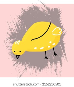 cute simple yellow chick isolated vector hand drawing on texture background
