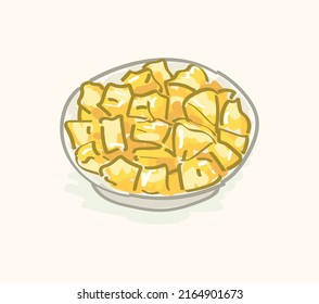 Cute simple yellow cut out pineapples in cartoonish flat illustration art design 