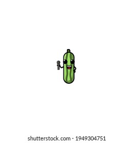 Cute Sing Cucumber Cartoon Character Vector Illustration Design. Outline, Cute, Funny Style. Recomended For Children Book, Cover Book, And Other.