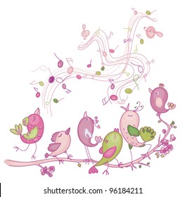 Cute singing birds for Easter's and spring's design