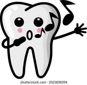 Dientes de canto lindo carácter ilustración aislada. vector dental simple con fondo blanco