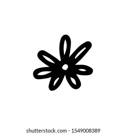 Cute Single Blooming Daisy Hand Drawn Floral Element. Doodle Vector Illustration For Wedding Design, Logo And Greeting Card. Decorative Flower Cartoon Isolated On White Background.