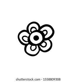 Cute single blooming flower icon silhouette black
 hand-drawn floral element. Doodle vector illustration for wedding design, logo and greeting card. Cartoon decorative flower on a white background.