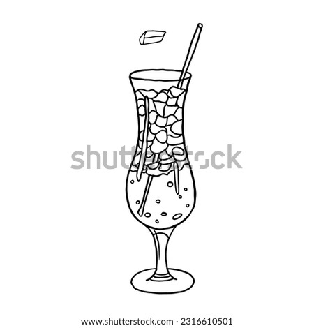 Cute single element of acoholic or non-acoholic cocktail in doodle style. Great for banners, bar menu, seasonal design, packaging or advertising.  Vector illustration. Isolated on white background