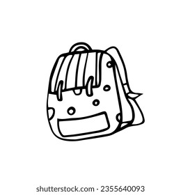 Cute single element of backpack in doodle style. School, travel. Hand drawn vector illustration for posters, stickers and seasonal design. 