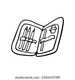 Cute un solo elemento del estuche de lápiz en estilo doodle. Ilustración vectorial dibujada a mano para afiches, pegatinas y diseño estacional.  