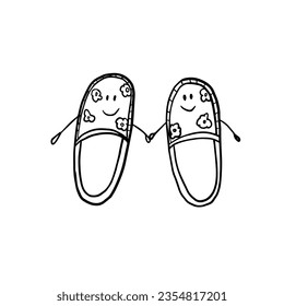 Cute single element of slippers in doodle style. Friendship clipart. Great for greeting cards, menu, posters, stickers and seasonal design. Hand drawn.