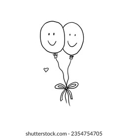 Cute single element of two balloons in doodle style. Friendship clipart. Great for greeting cards, menu, posters, stickers and seasonal design. Hand drawn.