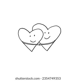 Cute single element of two hearts hugging in doodle style. Friendship clipart. Great for greeting cards, menu, posters, stickers and seasonal design. Hand drawn.