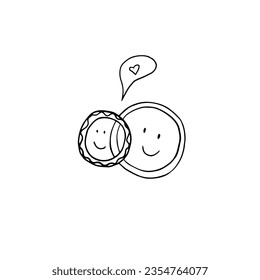 Un único elemento de los anillos de boda en estilo doodle. Campaña de amistad. Día de la boda. Ideal para tarjetas de felicitación, menú, carteles, pegatinas y diseño de temporada. Dibujado a mano.