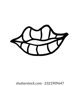 Un solo elemento de los labios de la mujer en forma de doodle. Ideal para tarjetas de felicitación, Día Internacional de la Mujer, tarjetas de San Valentín, afiches, pegatinas y diseño estacional. Aislado sobre fondo blanco