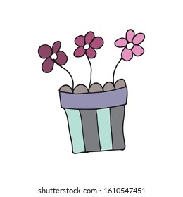 Cute single flower in a pot. Vector illustration drawn by hand for clothing, poster, textile, fabric, greeting card,  cover, decoupage. Scandinavian style.